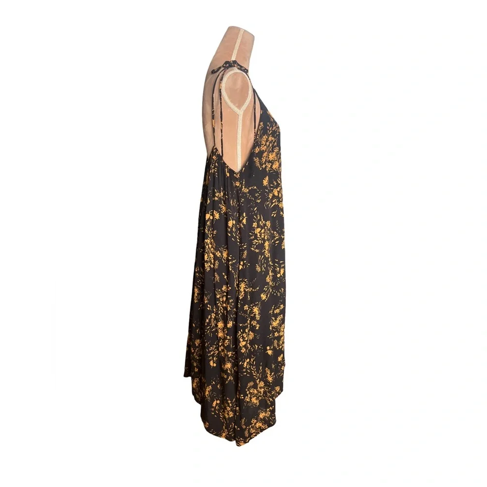 By Together Black and Orange Floral Low Cut Back Sun Dress Size L - Picture 3 of 7